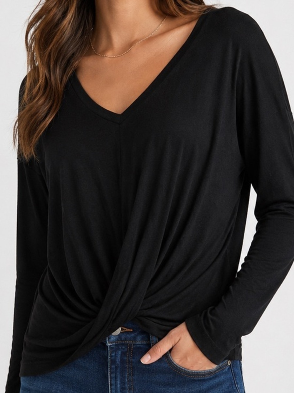 Express NWT Black Twist Front Long Sleeve V Neck Knit Top XS